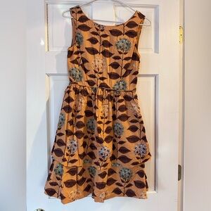 Floral Sleeveless Mini Dress - Orange and Brown